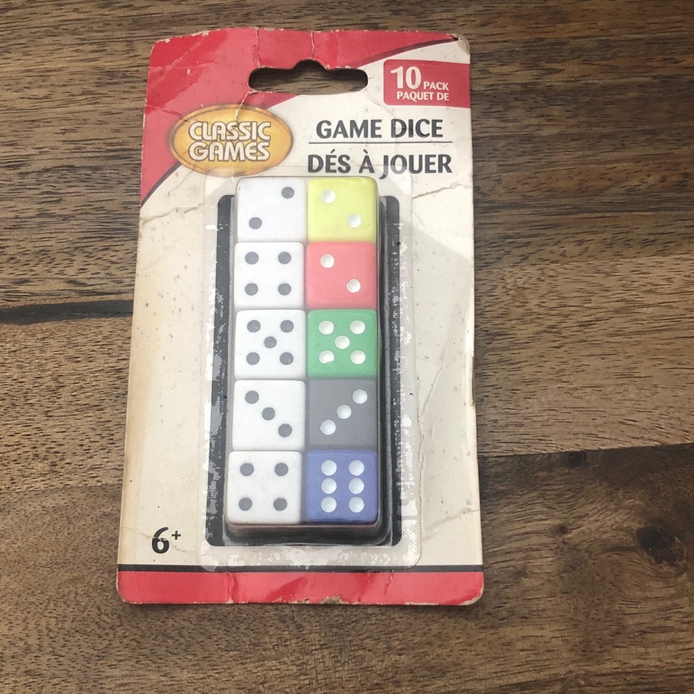 Classic Multicolor Dice Set — White, Yellow, Red, Green, Gray, Blue